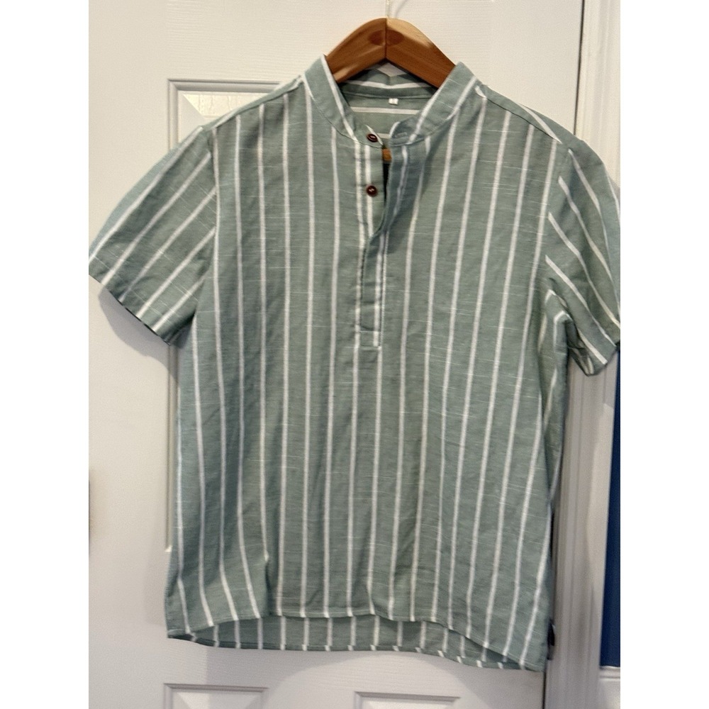 Men's Short-Sleeve Stripe Button-Down Shirt - Sage Green